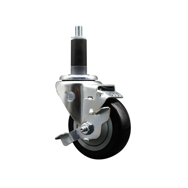 Service Caster 3.5'' SS Black Poly Swivel 1-1/8'' Expanding Stem Caster with Brake SCC-SSEX20S3514-PPUB-BLK-TLB-118 - main